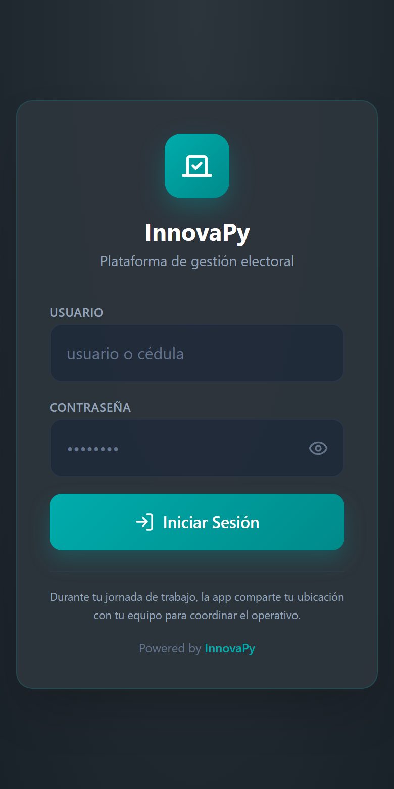 Pantalla de ingreso de la app InnovaPy